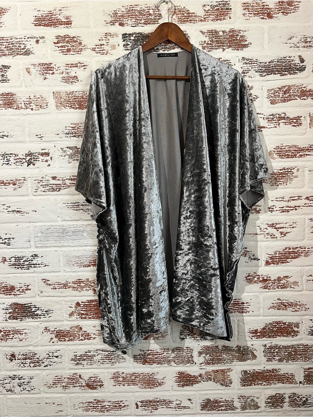 Crushed Velvet Velour Kimono Cardigan One Size Silver Gray Open Front